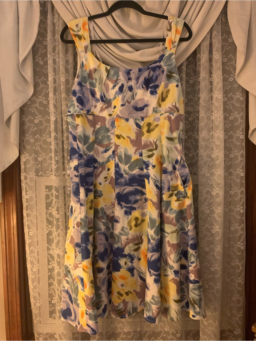 Maggy London Cotton Art To Wear Watercolor Floral Chic Fit & Flare Dress Size 14